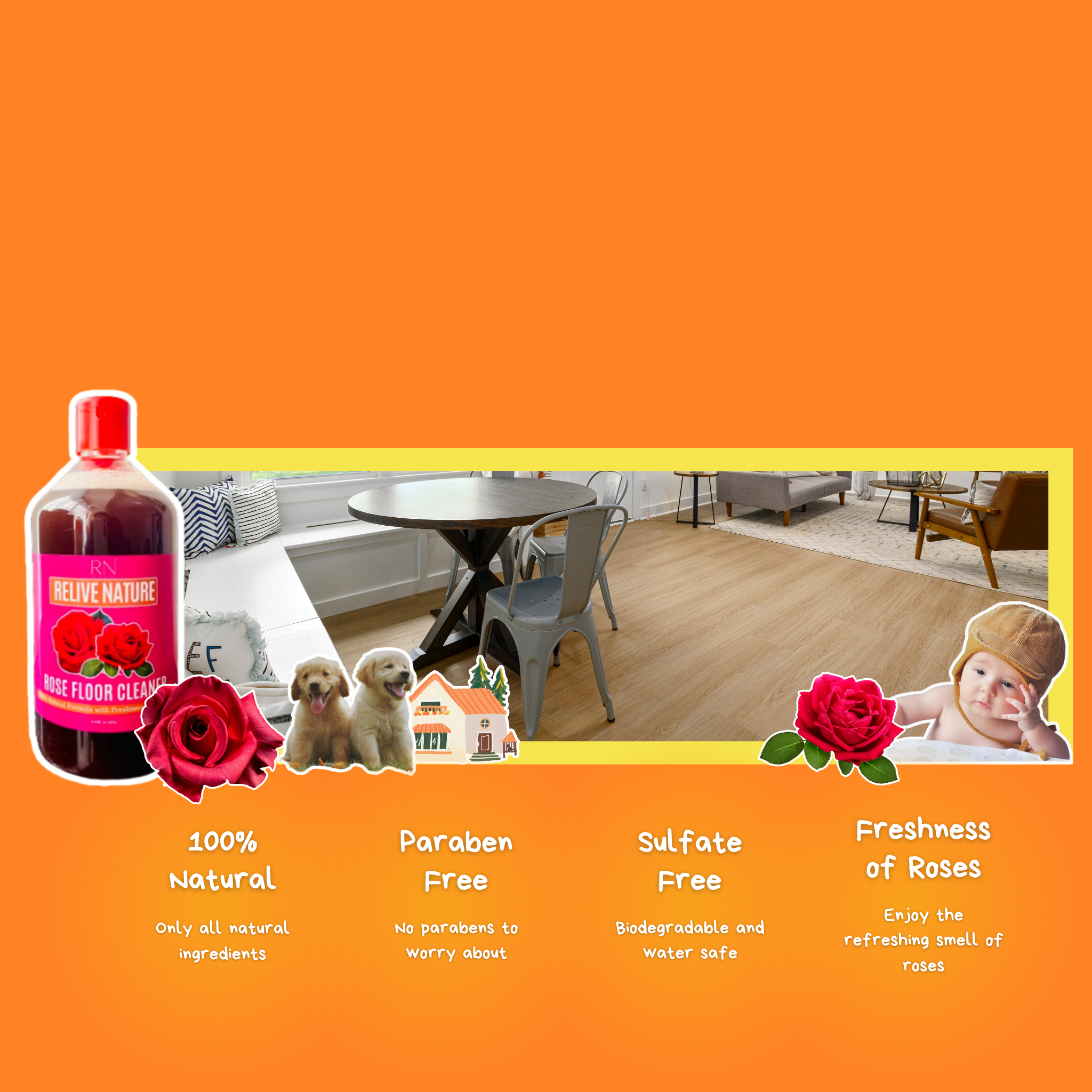 Rose Floor Cleaner (Freshness of real rose, pet-safe, baby safe, No paraben)